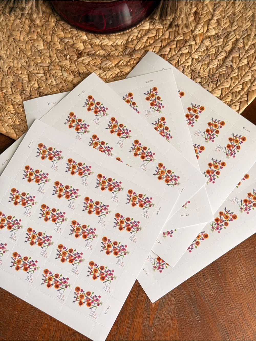 5 Sheets Sunflower bouquet 2 ounces Forever Nationwide postage stamps (5 sheets)